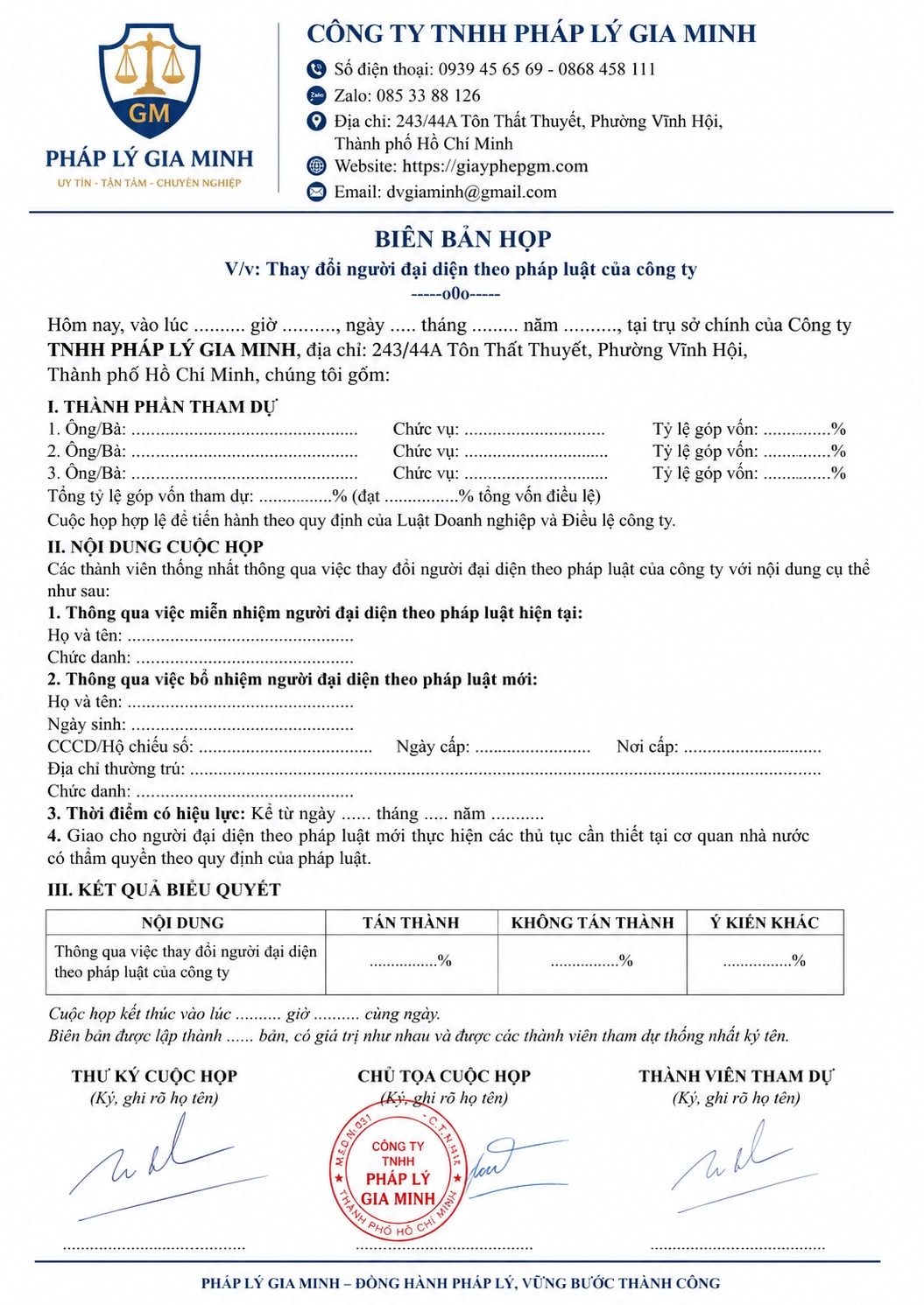 Biên bản họp thay đổi người đại diện