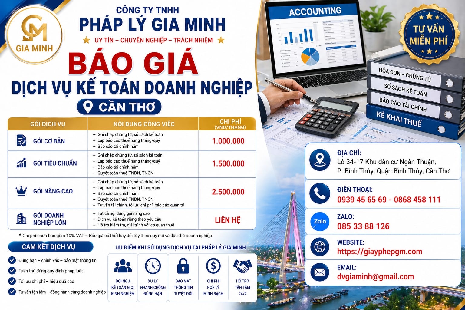 Chi phí kế toán trọn gói cho doanh nghiệp tại Cần Thơ