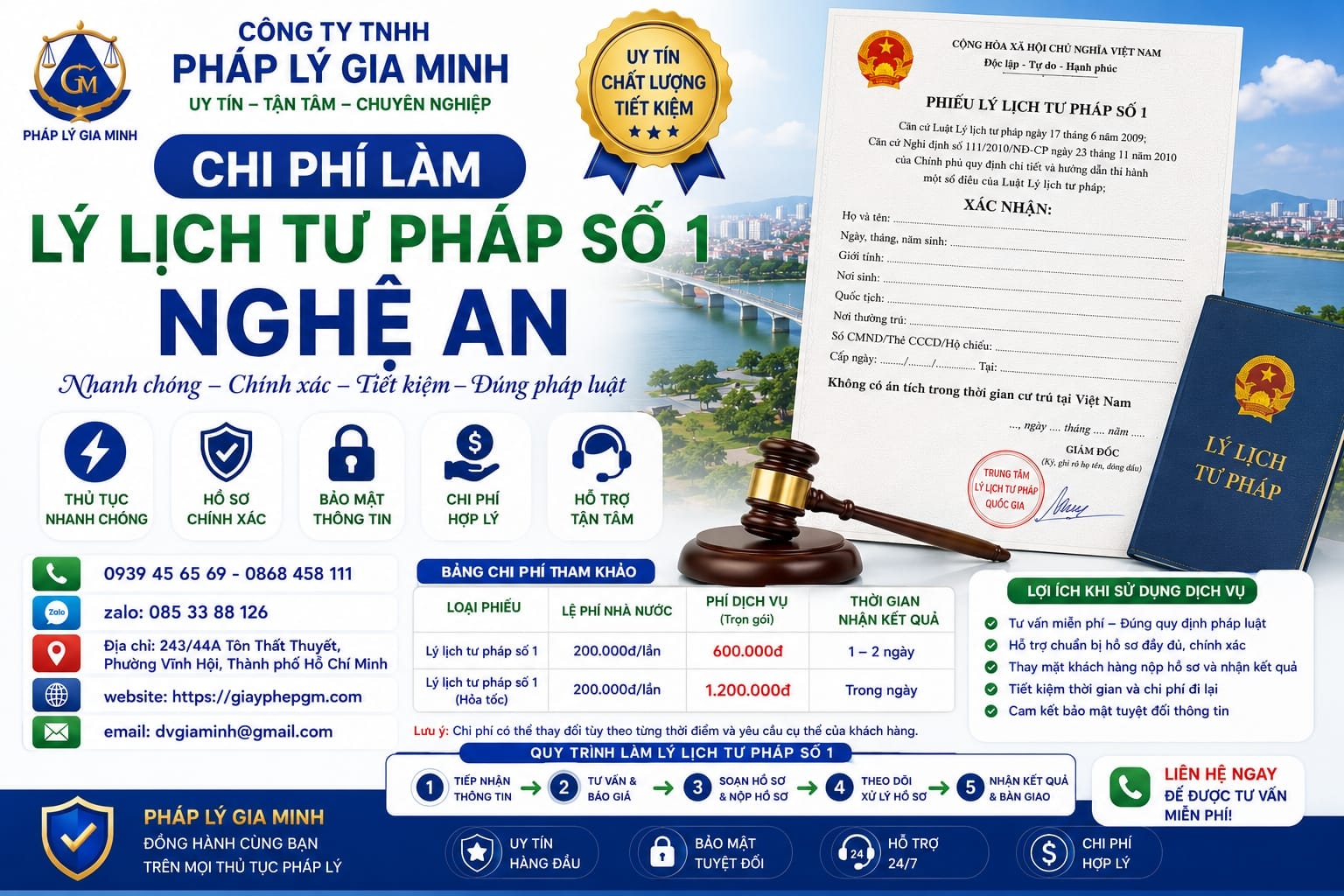 Chi phí làm lý lịch tư pháp số 1 Nghệ An