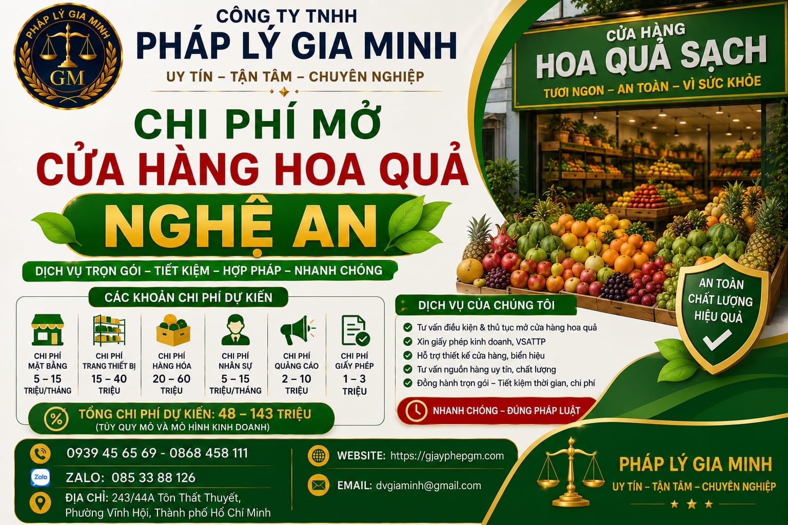 Chi phí mở cửa hàng hoa quả Nghệ An
