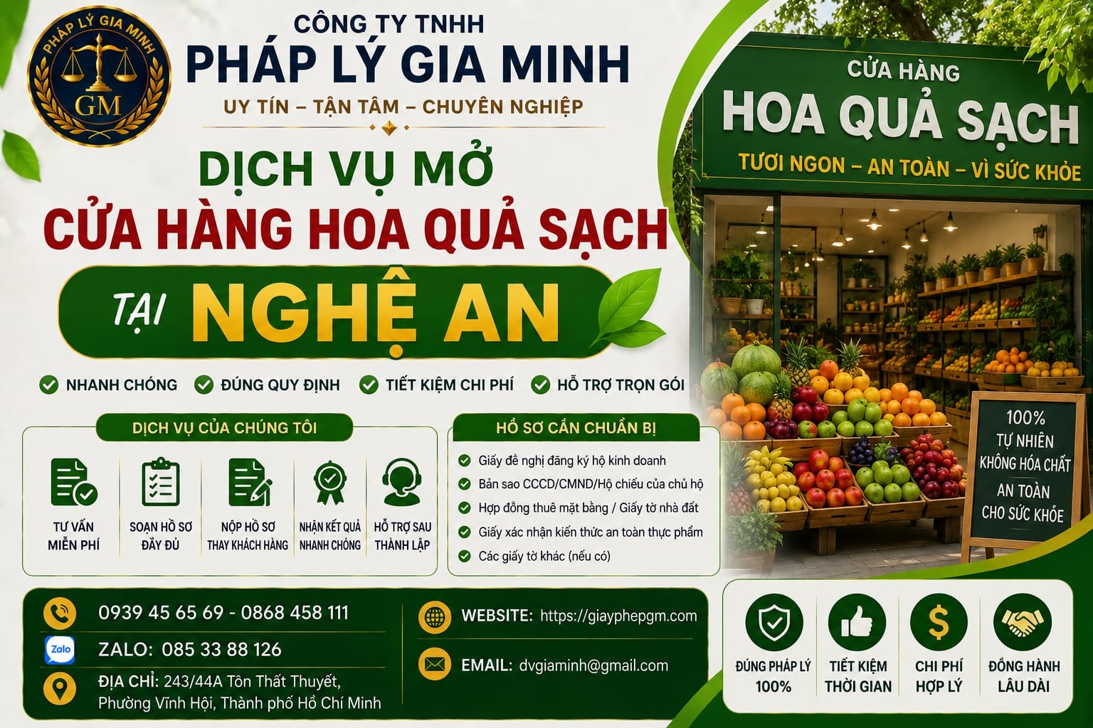 Đăng ký kinh doanh hoa quả sạch Nghệ An
