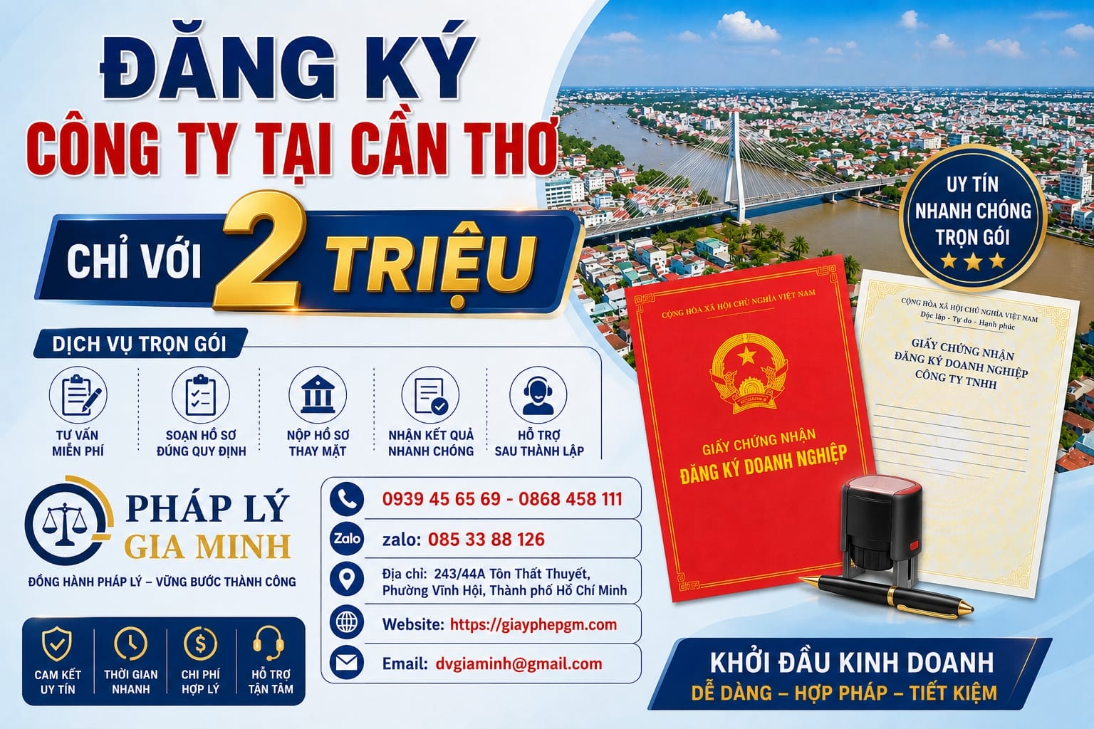 Đăng ký thành lập công ty tại Cần Thơ nhanh gọn