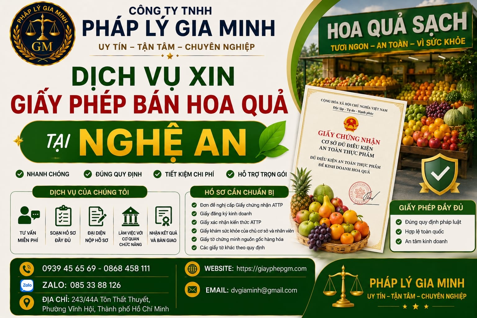 Dịch vụ xin giấy phép bán hoa quả Nghệ An