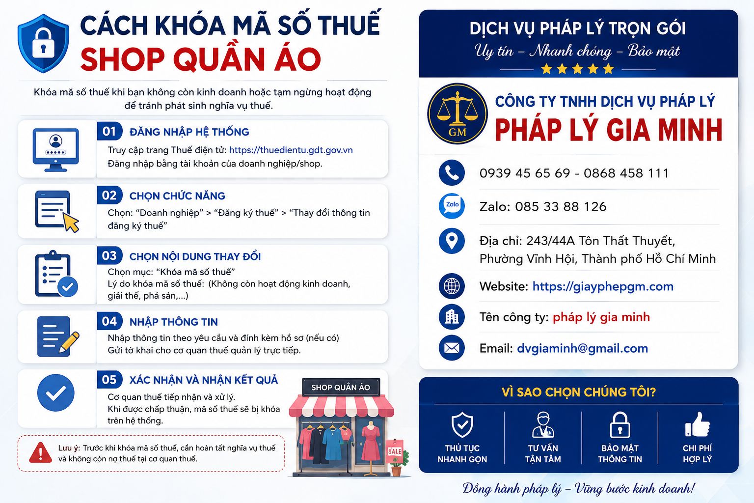 Cách khóa mã số thuế shop quần áo