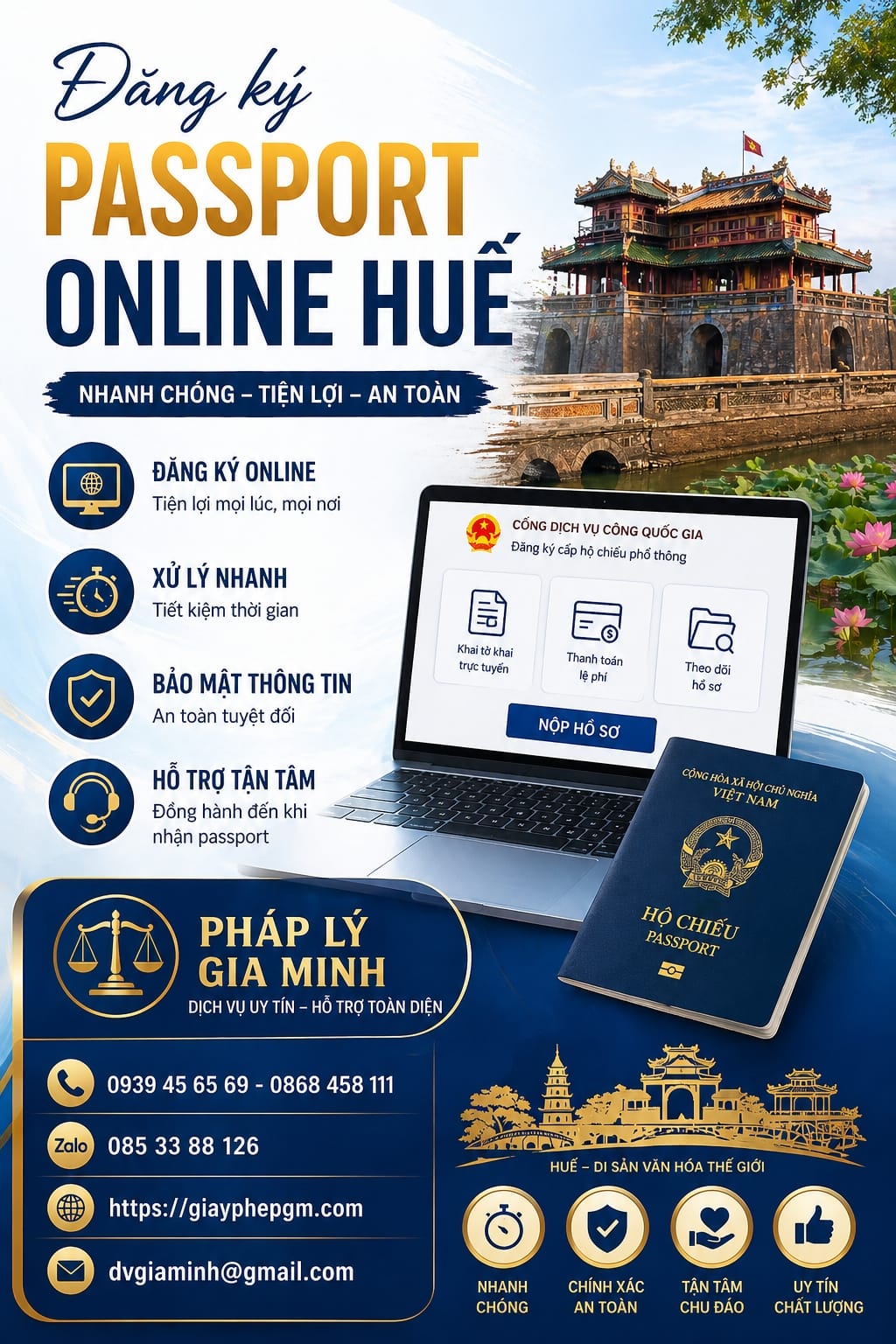 Làm hộ chiếu online Huế hết bao nhiêu tiền