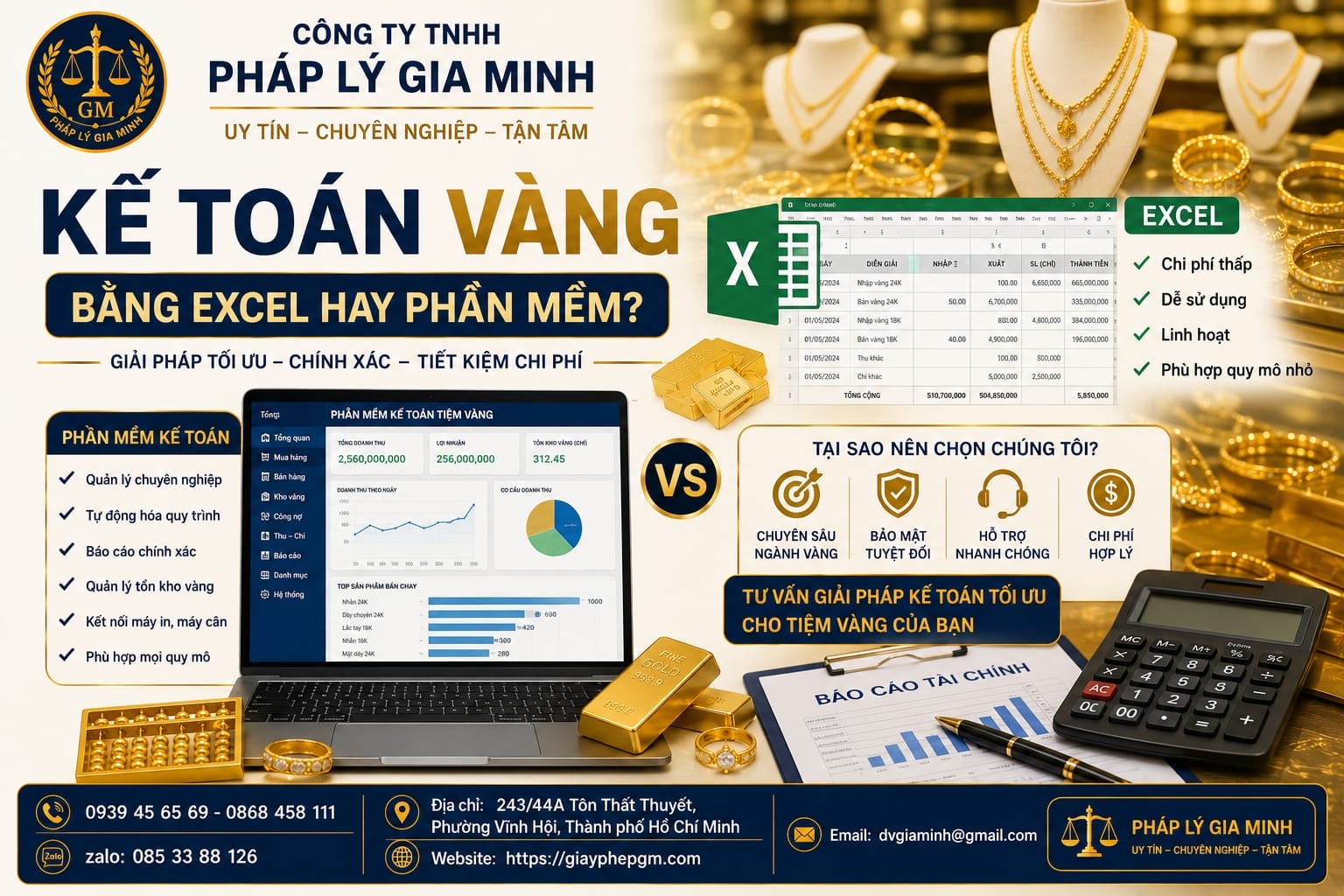 Kế toán vàng bằng excel hay phần mềm