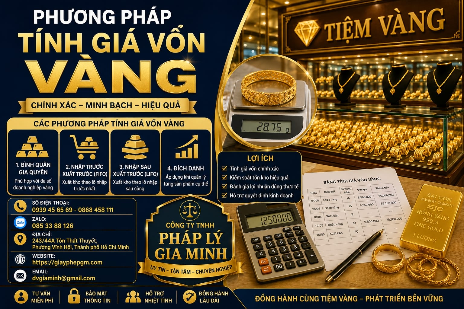 Tính giá vốn vàng bạc đá quý