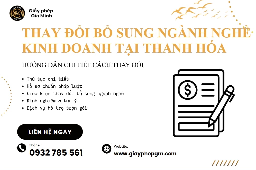 Thủ tục thay đổi bổ sung ngành nghề kinh doanh tại Thanh Hóa