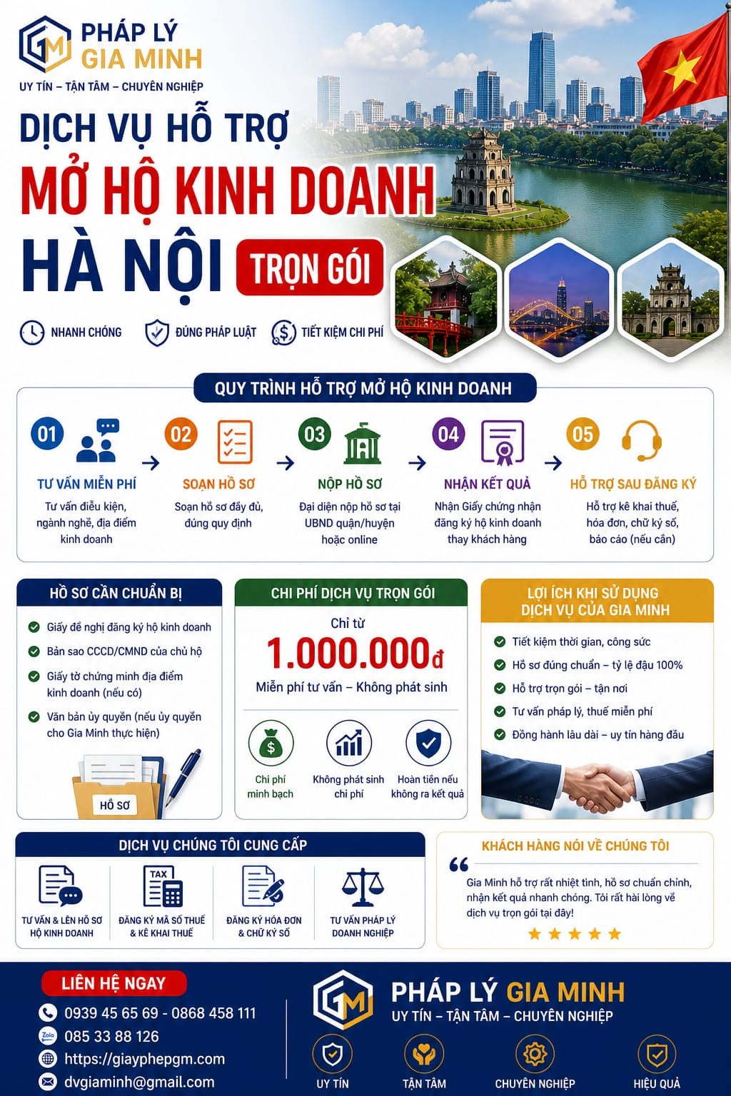 Dịch vụ thành lập hộ kinh doanh Hà Nội – Thủ tục nhanh gọn, đúng luật, chi phí thấp 19 Dịch vụ hỗ trợ mở hộ kinh doanh Hà Nội trọn gói