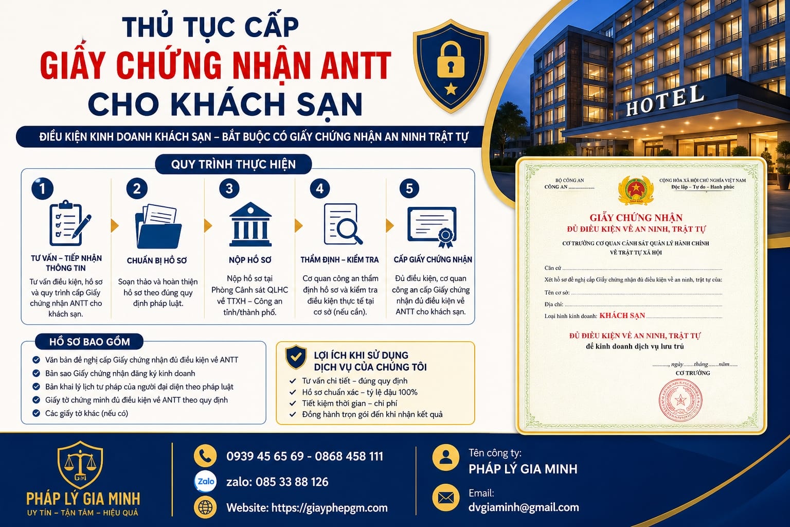 Giấy phép an ninh trật tự cho khách sạn – Thủ tục nhanh, đúng quy định 12 Thủ tục cấp giấy chứng nhận ANTT cho khách sạn