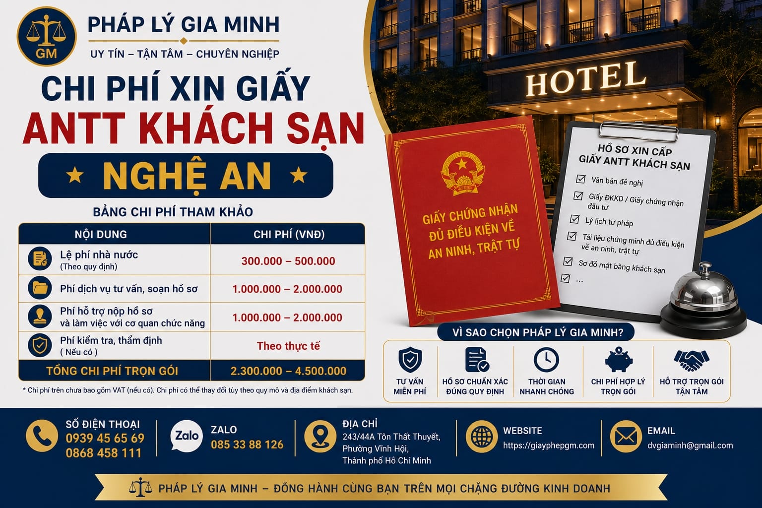 Chi phí xin giấy ANTT khách sạn Nghệ An