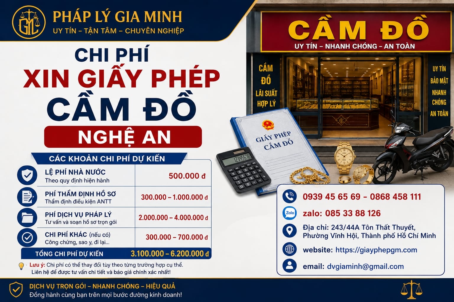 Chi phí xin giấy phép cầm đồ Nghệ An