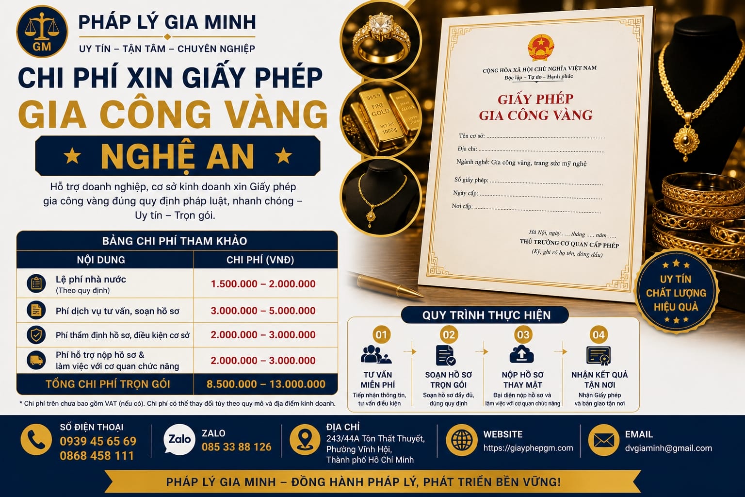 Xin giấy phép sản xuất gia công vàng tại Nghệ An 2026 chi tiết từng bước 16 Chi phí xin giấy phép gia công vàng Nghệ An