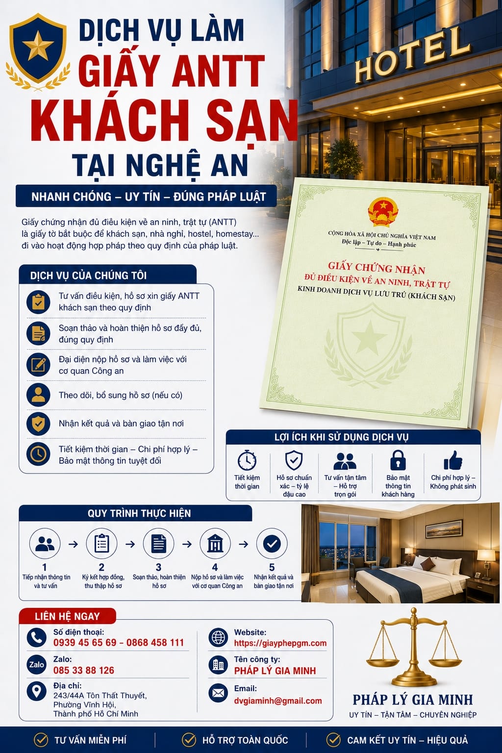 Dịch vụ làm giấy ANTT khách sạn Nghệ An