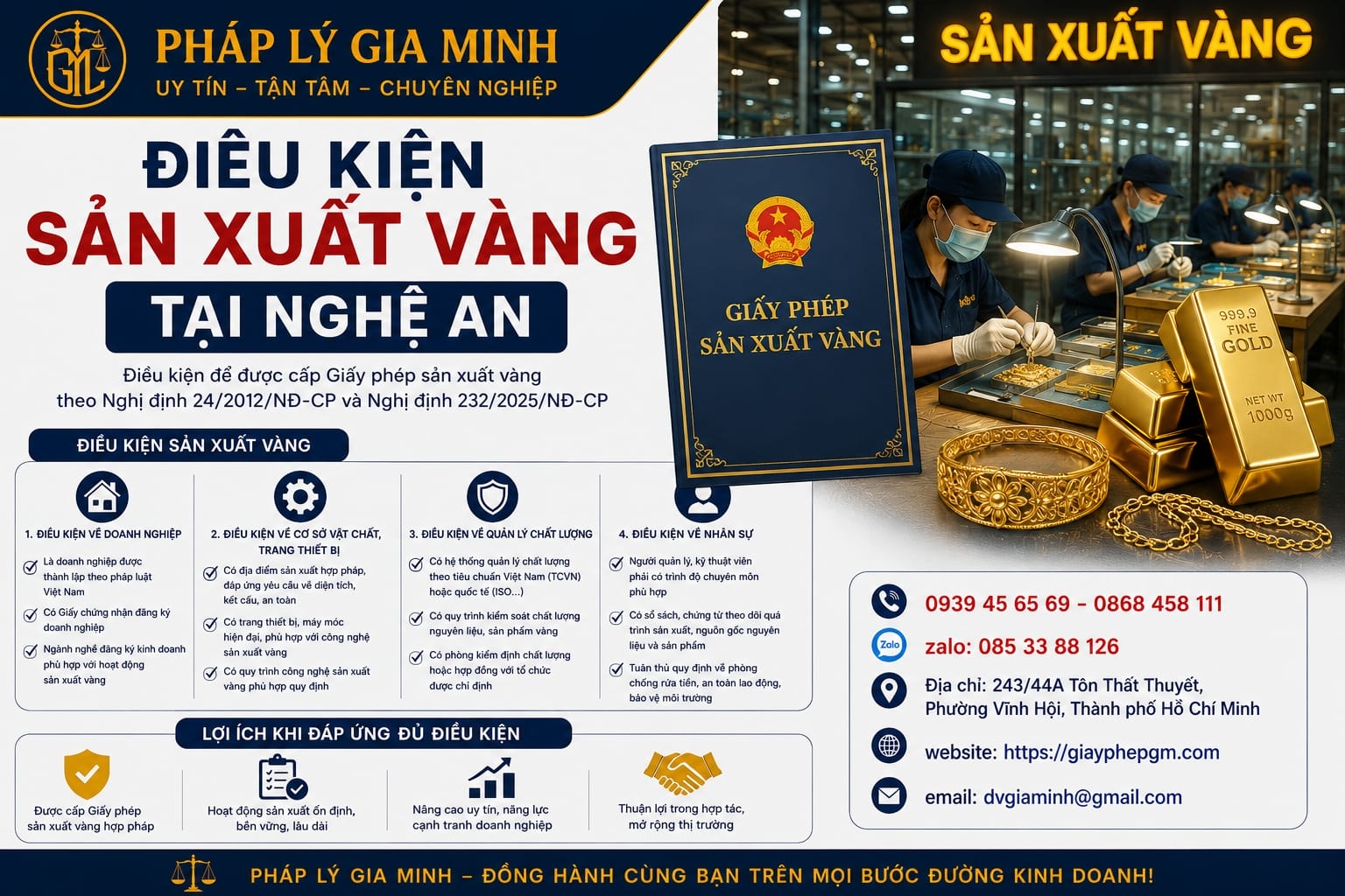 Xin giấy phép sản xuất gia công vàng tại Nghệ An 2026 chi tiết từng bước 12 Điều kiện sản xuất vàng Nghệ An