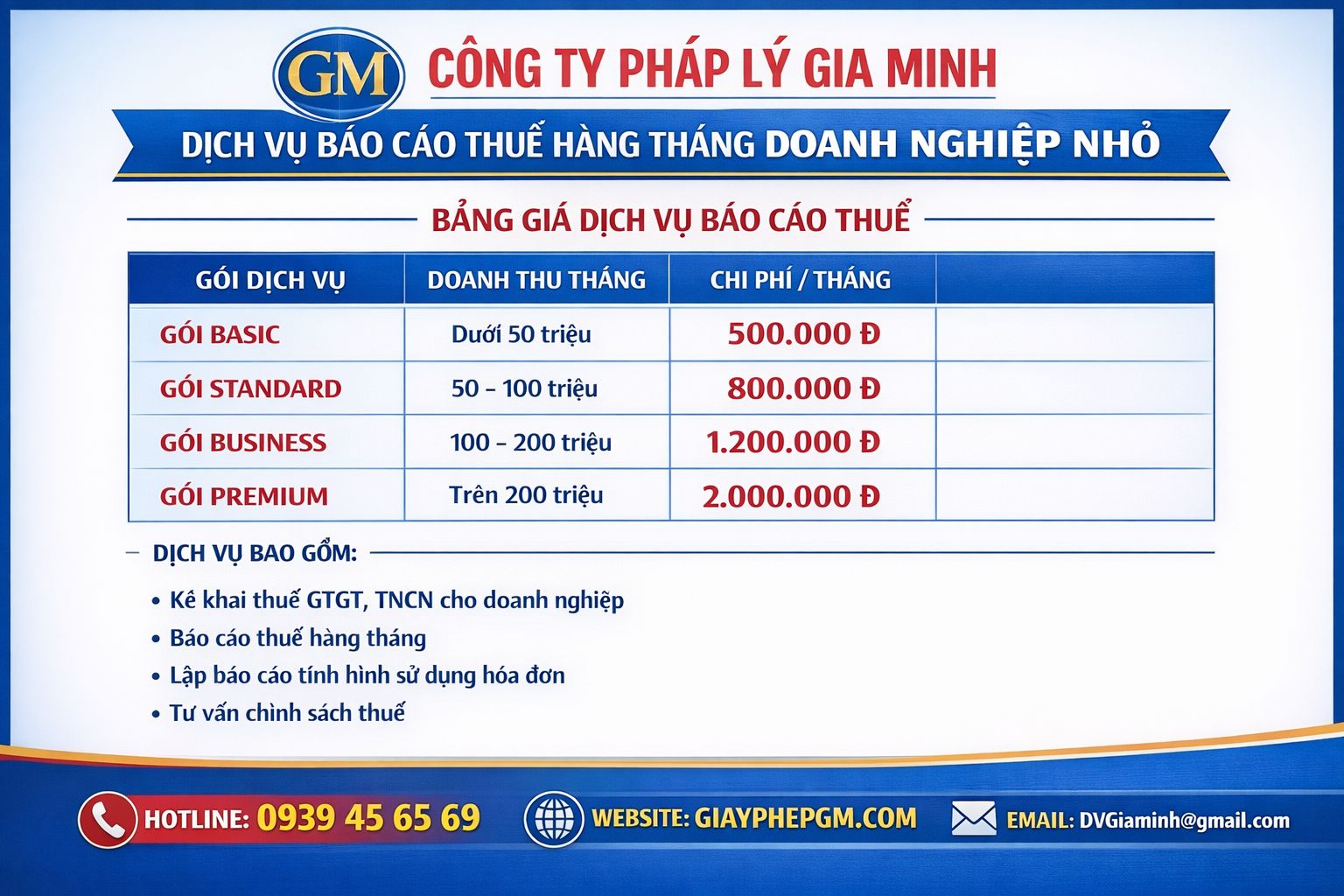 Báo Cáo Thuế Hàng Tháng Tại Đồng Tháp Uy Tín – Chuẩn Pháp Lý – Tối Ưu Chi Phí 7 bảng giá báo cáo thuế tại đồng tháp