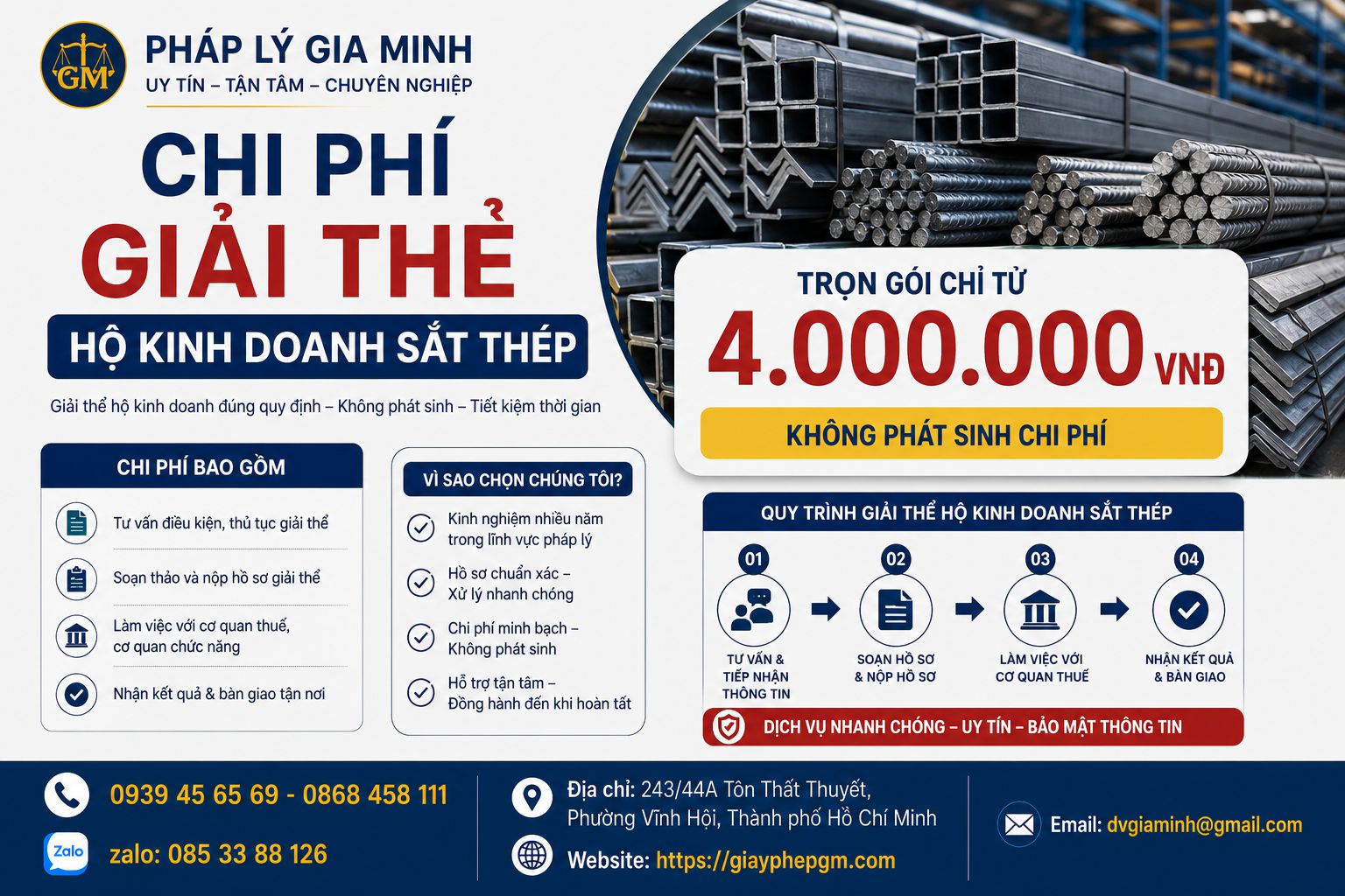 Chi phí giải thể hộ kinh doanh sắt thép