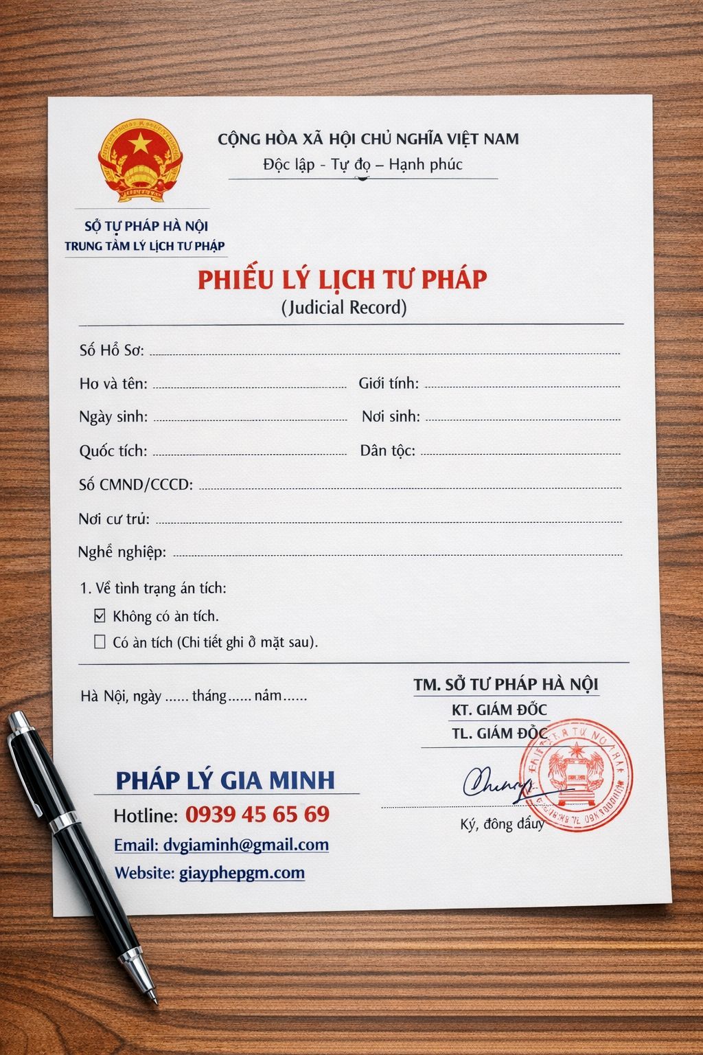 Hồ sơ làm lý lịch tư pháp cho người nước ngoài tại Hà Nội