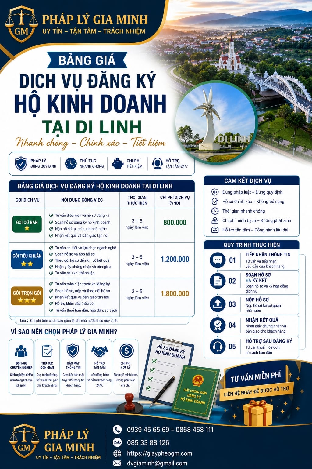 Bảng giá dịch vụ đăng ký hộ kinh doanh tại Di Linh mới nhất