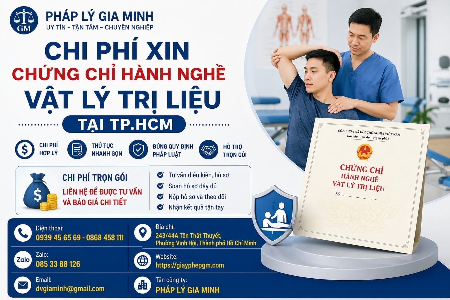 Dịch vụ xin chứng chỉ hành nghề vật lý trị liệu tại TP.HCM – Hướng dẫn trọn gói, nhanh chóng, hợp pháp 8 Chi phí xin chứng chỉ hành nghề vật lý trị liệu tại TP.HCM
