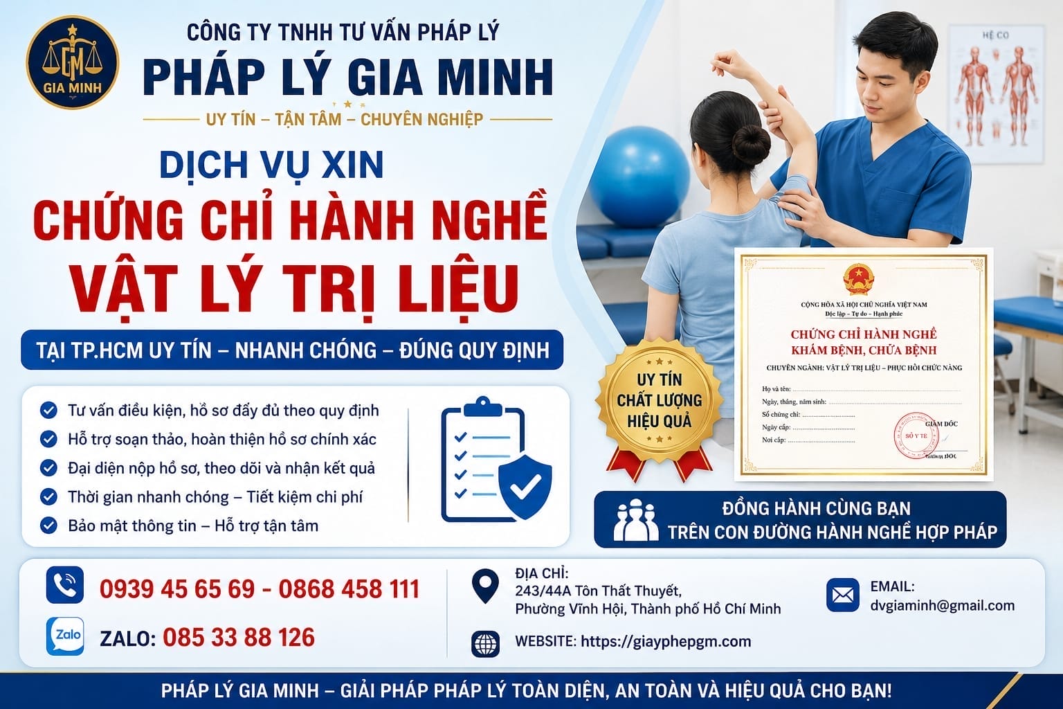 Dịch vụ xin chứng chỉ hành nghề vật lý trị liệu tại TP.HCM – Hướng dẫn trọn gói, nhanh chóng, hợp pháp 6 Dịch vụ xin chứng chỉ hành nghề vật lý trị liệu tại TP.HCM uy tín