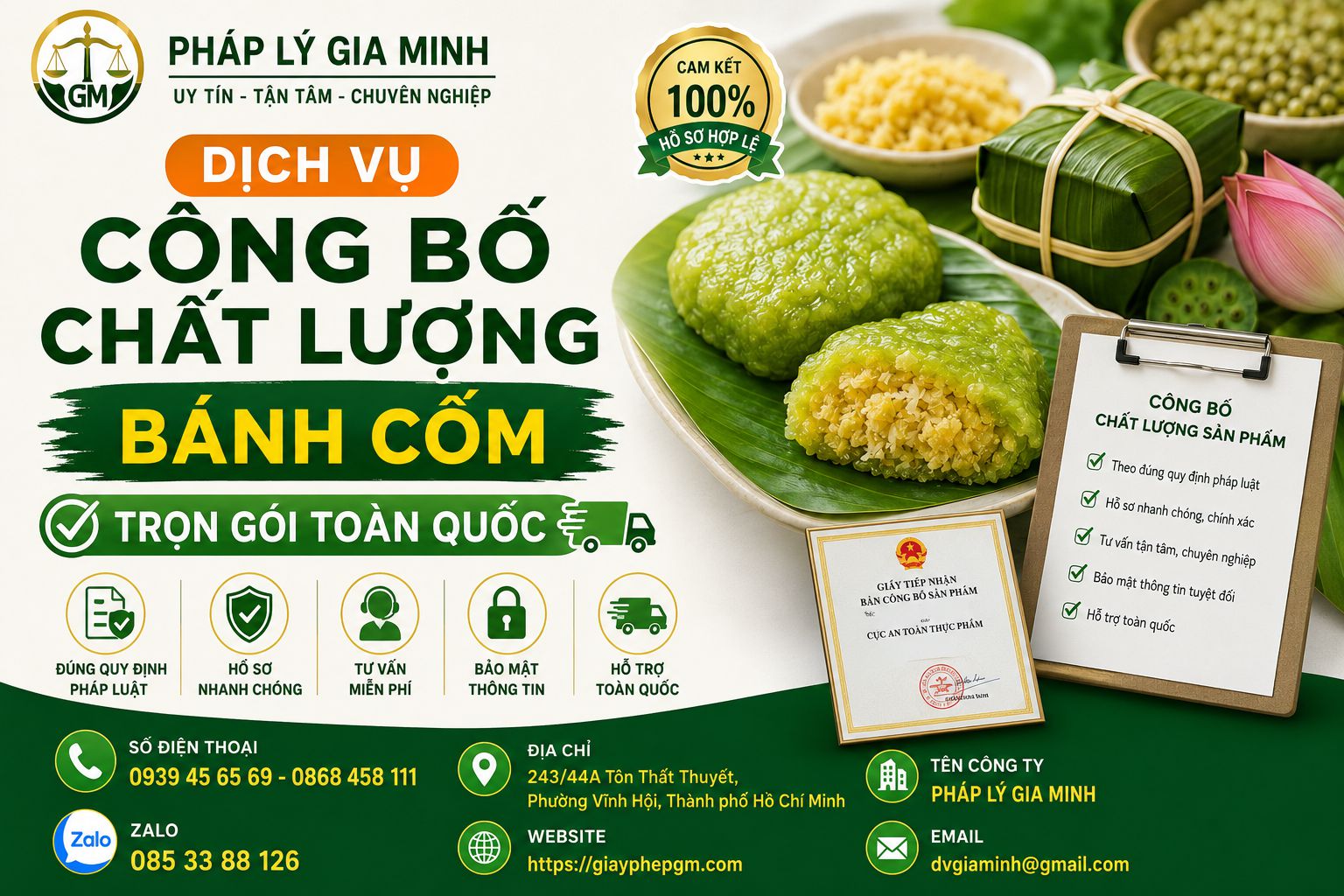 Dịch vụ công bố chất lượng bánh cốm trọn gói toàn quốc tại Hà Nội – Giải pháp pháp lý cho ngành thực phẩm truyền thống
