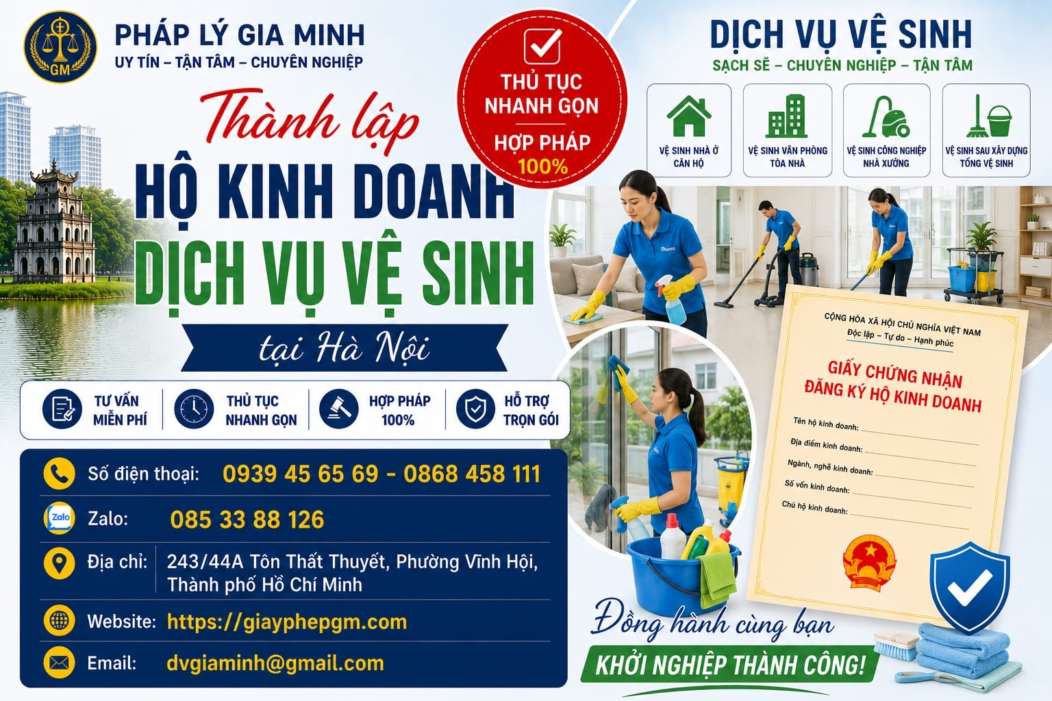 Thành lập hộ kinh doanh dịch vụ vệ sinh tại Hà Nội: Cẩm nang khởi nghiệp ngành dịch vụ “thầm lặng” nhưng bùng nổ nhu cầu