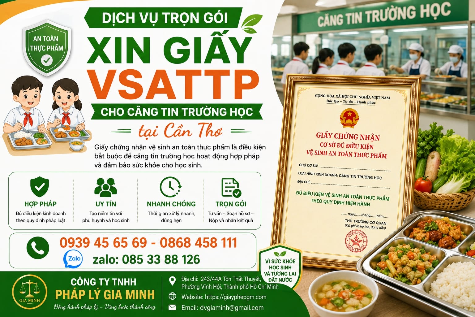 Xin giấy VSATTP cho căng tin trường học tại Cần Thơ – Giải pháp pháp lý an toàn cho môi trường giáo dục