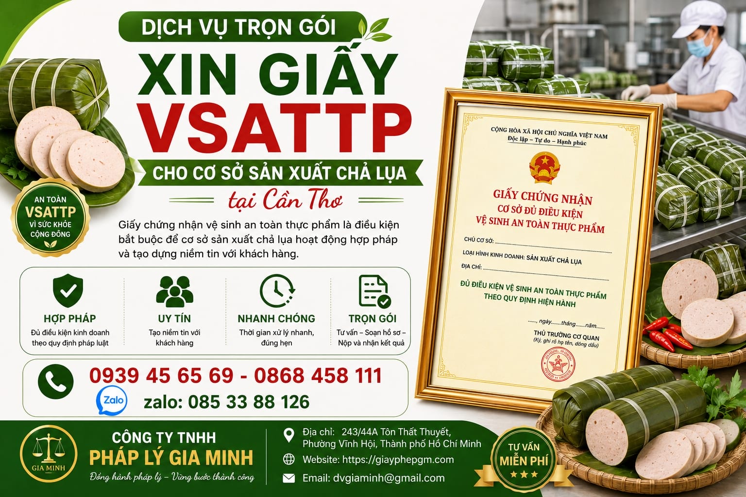 Xin giấy VSATTP cho cơ sở sản xuất chả lụa tại Cần Thơ – Giải pháp hợp pháp hóa sản xuất thực phẩm an toàn và bền vững