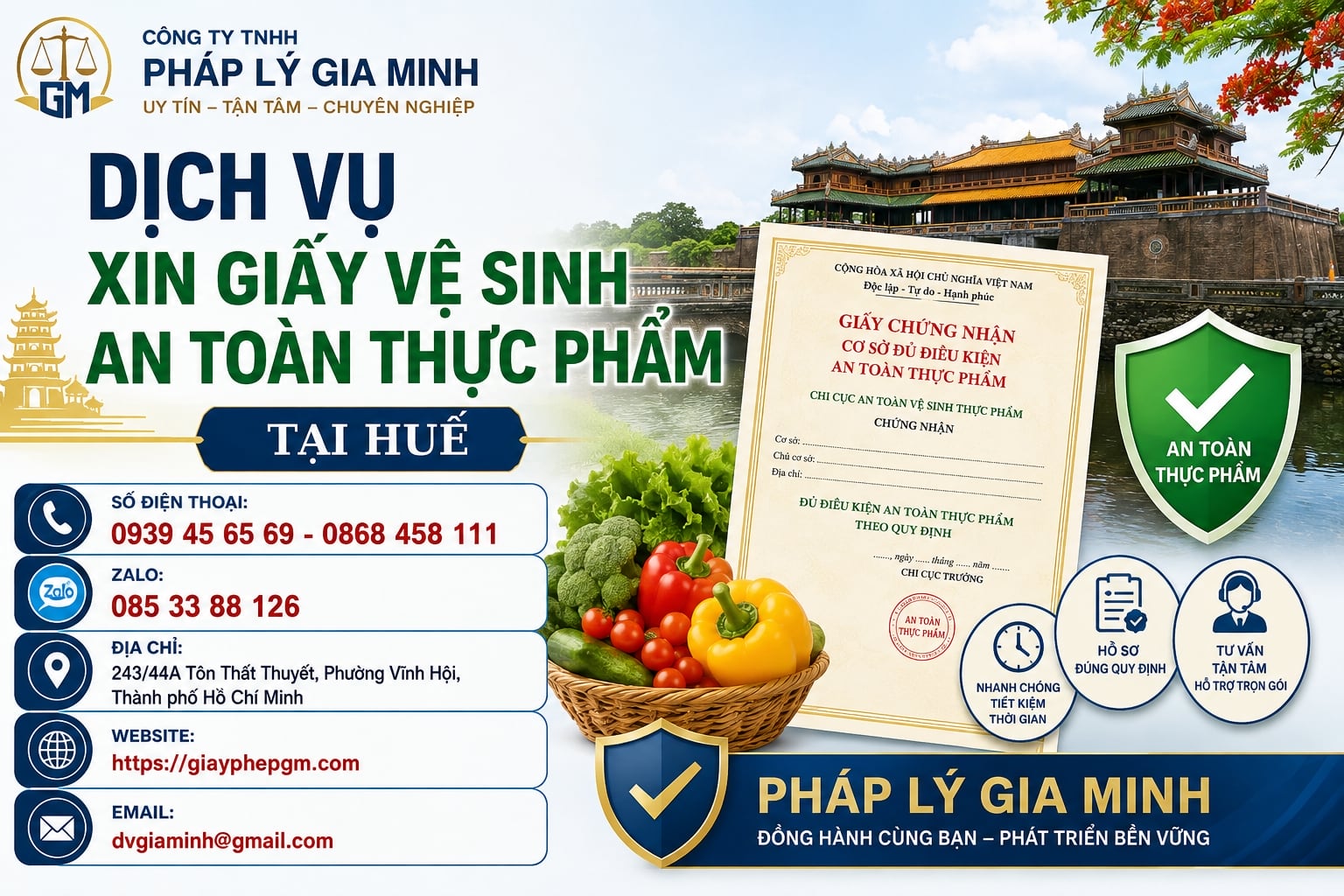 Dịch vụ xin giấy vệ sinh an toàn thực phẩm tại Huế uy tín, trọn gói