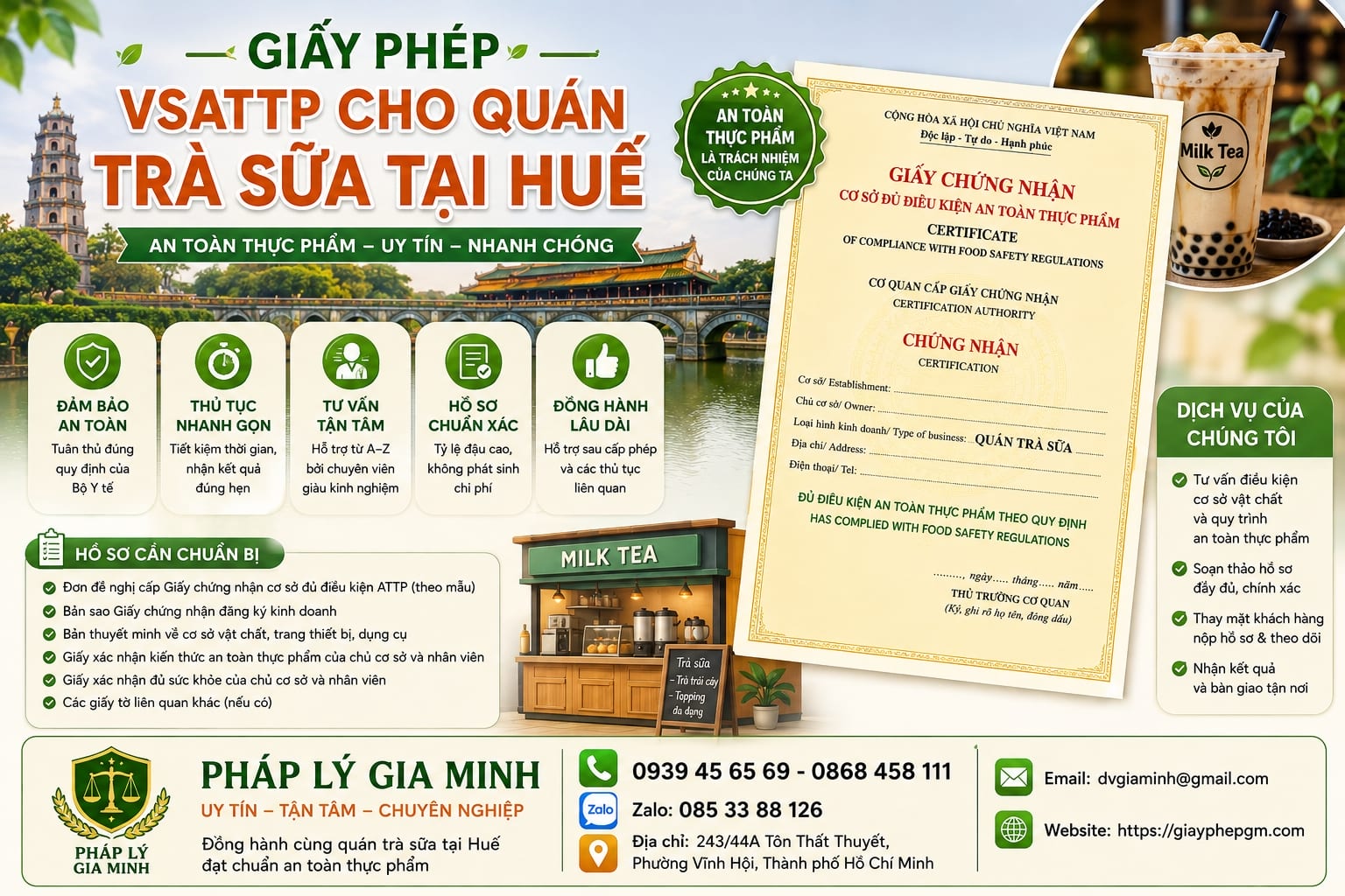 Giấy phép VSATTP cho quán trà sữa tại Huế cần những điều kiện gì?