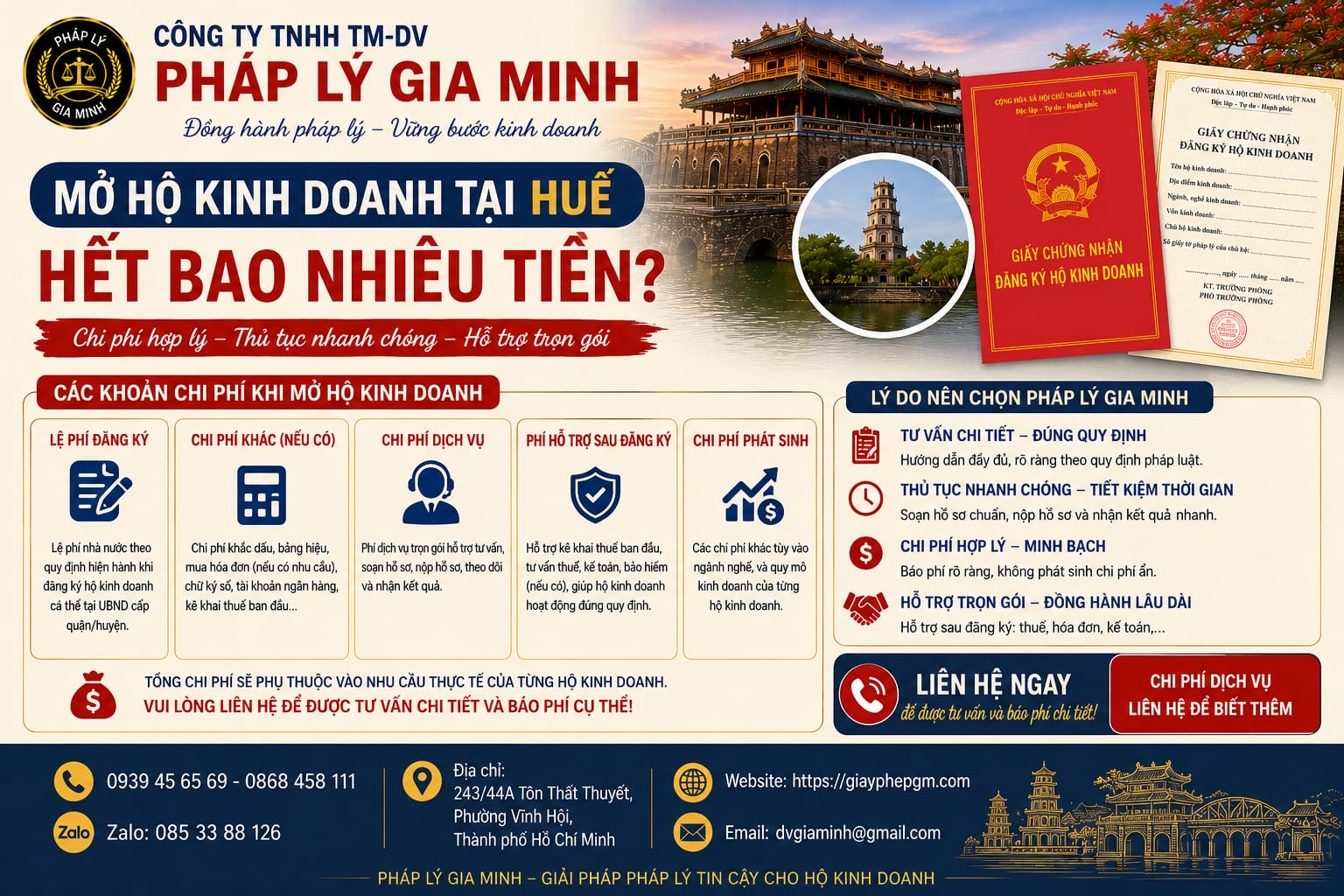 Mở hộ kinh doanh tại Huế hết bao nhiêu tiền? Tính đủ từ giấy phép đến khai trương