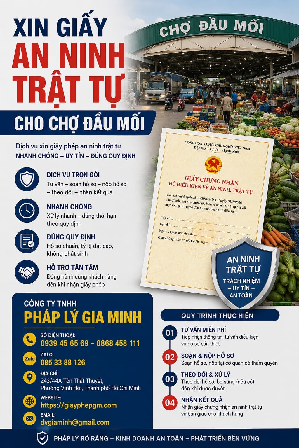 Xin giấy an ninh trật tự cho chợ đầu mối: Quy trình chuẩn để hạn chế vướng hồ sơ