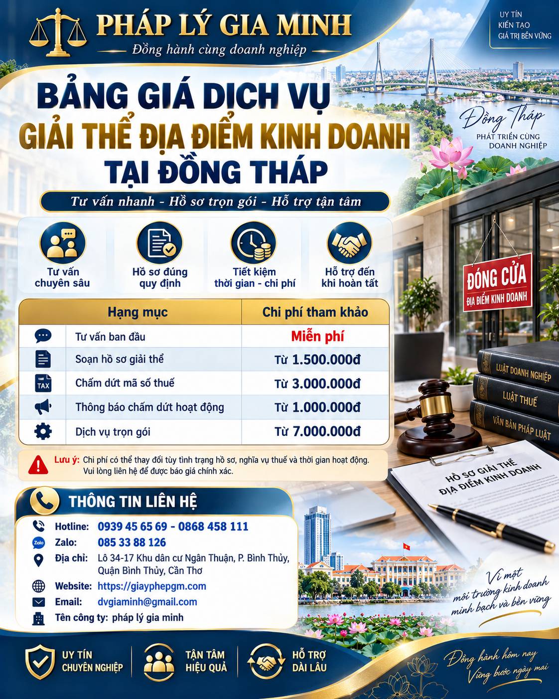 Bảng giá dịch vụ giải thể địa điểm kinh doanh tại Đồng Tháp
