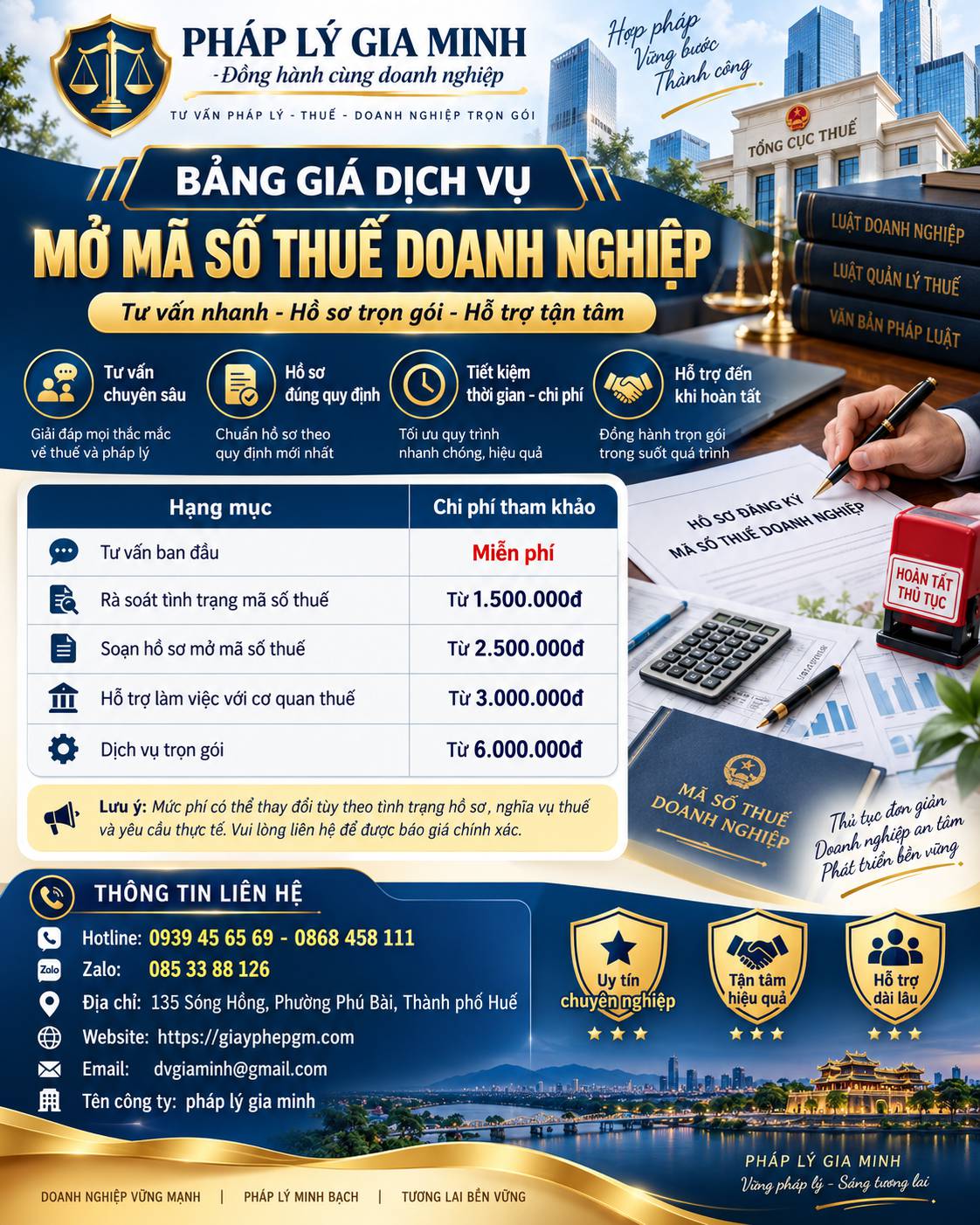 Bảng giá dịch vụ mở mã số thuế doanh nghiệp