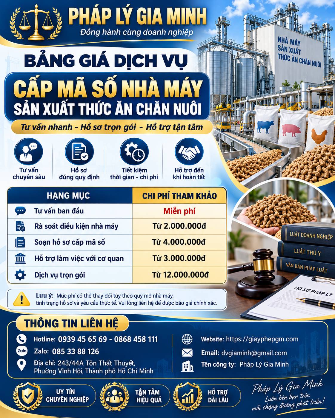 Bảng giá dịch vụ cấp mã số nhà máy sản xuất thức ăn chăn nuôi