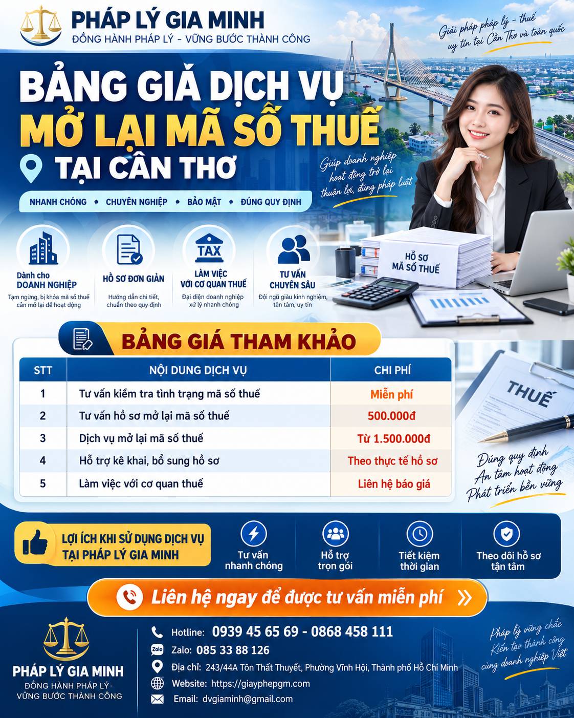Bảng giá dịch vụ mở lại mã số thuế tại Cần Thơ