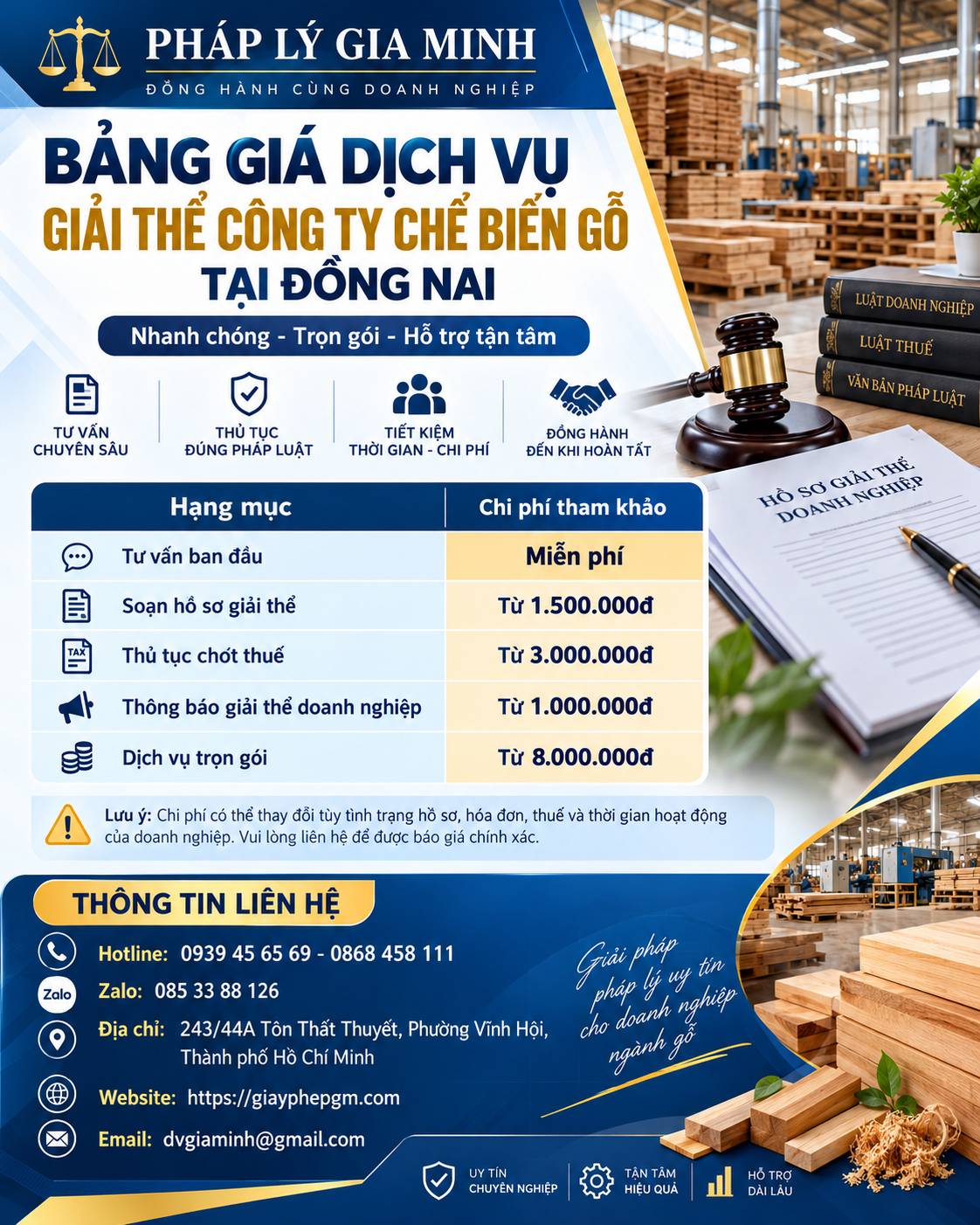 Bảng giá dịch vụ giải thể công ty chế biến gỗ tại Đồng Nai
