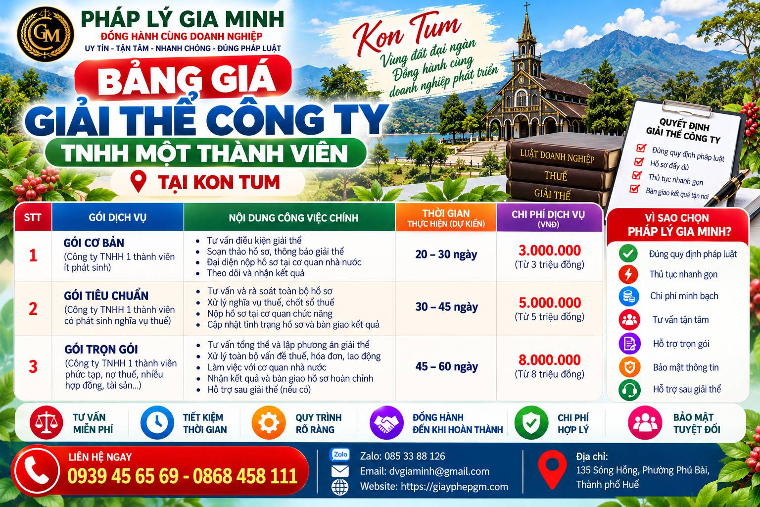 Giải thể công ty TNHH một thành viên tại Kon Tum 8 Bảng giá giải thể công ty TNHH một thành viên tại Kon Tum