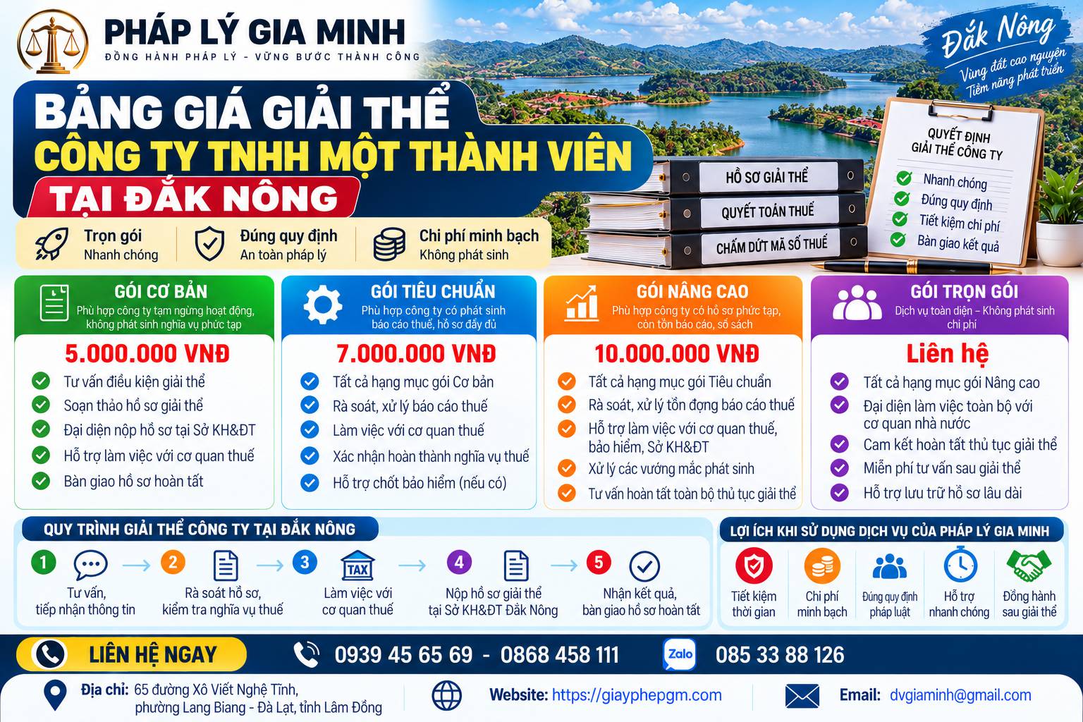Bảng giá giải thể công ty TNHH một thành viên tại Đắk Nông