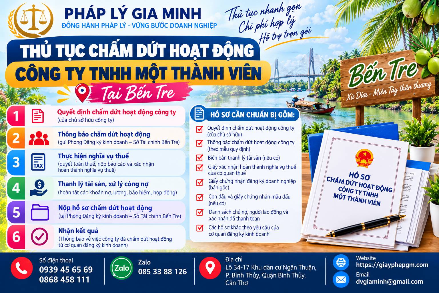 Giải thể công ty TNHH một thành viên tại Bến Tre 13 Thủ tục chấm dứt hoạt động công ty TNHH một thành viên tại Bến Tre