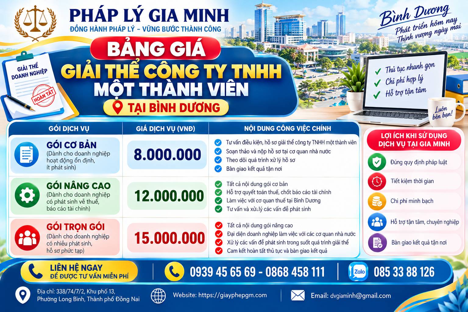 GIẢI THỂ CÔNG TY TNHH MỘT THÀNH VIÊN TẠI BÌNH DƯƠNG 14 Bảng giá giải thể công ty TNHH một thành viên tại Bình Dương