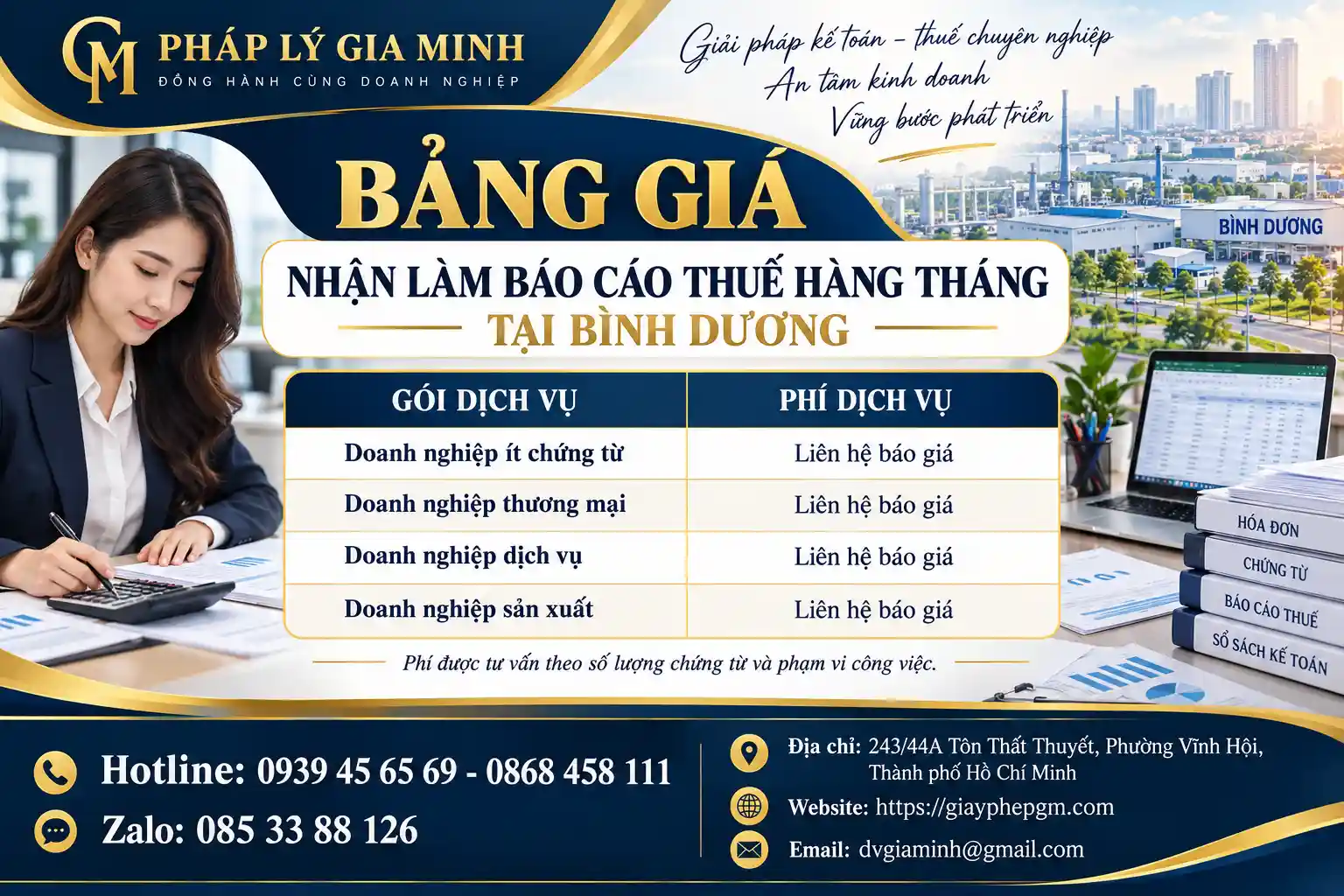 Bảng Giá Báo Cáo Thuế Hàng Tháng Tại Bình Dương