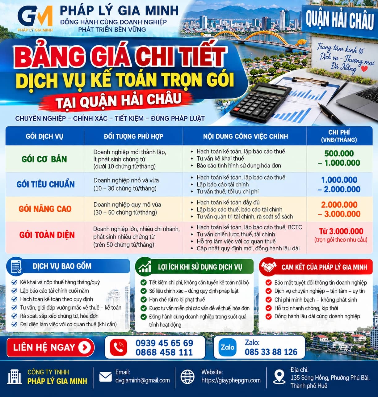 Bảng giá chi tiết Dịch Vụ Kế Toán Trọn Gói Tại Quận Hải Châu