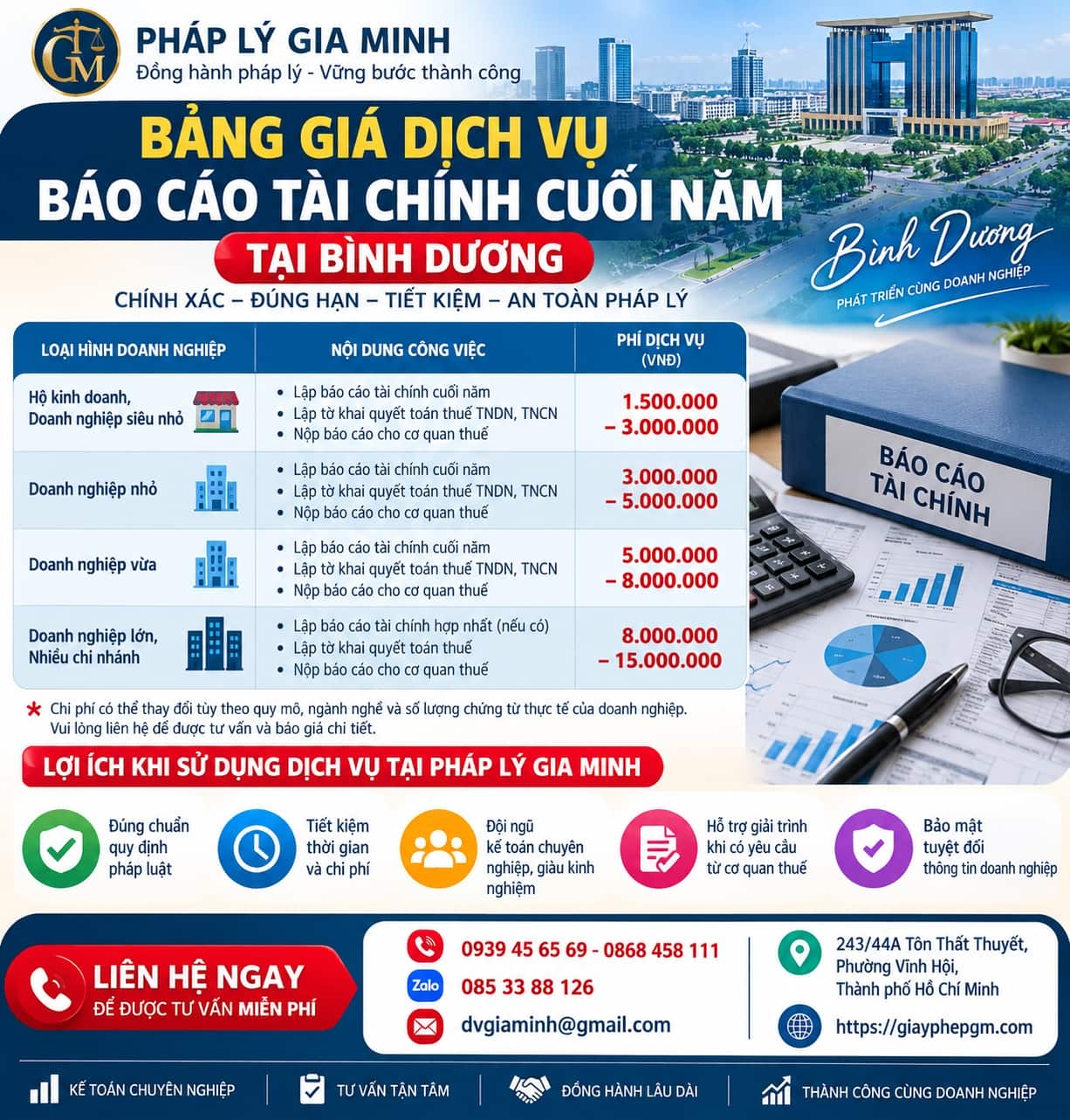 Bảng giá dịch vụ báo cáo tài chính cuối năm tại Bình Dương