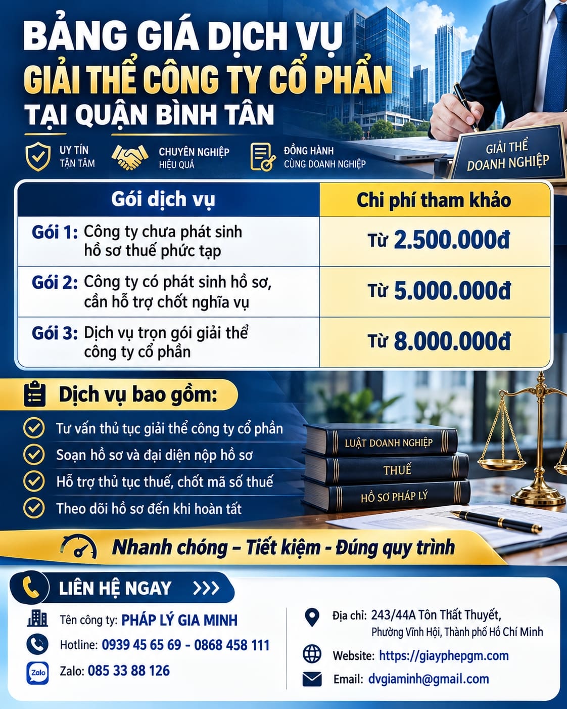 Bảng giá dịch vụ giải thể công ty cổ phần tại quận Bình Tân