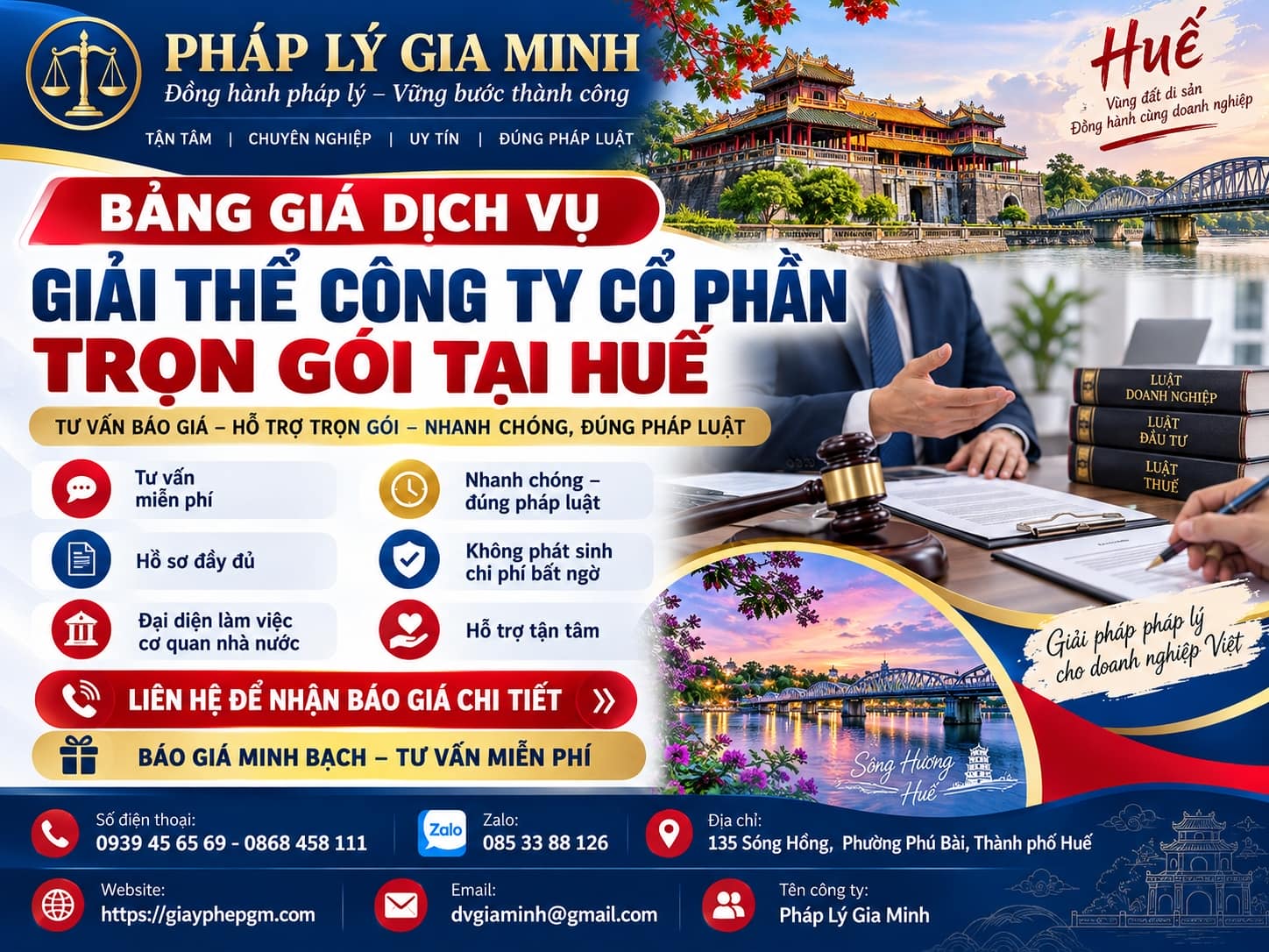 Bảng giá dịch vụ giải thể công ty cổ phần trọn gói tại Huế Bảng giá dịch vụ giải thể công ty cổ phần trọn gói tại Huế