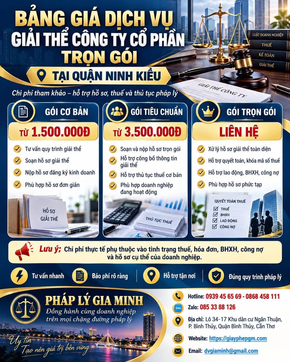 Bảng giá dịch vụ giải thể công ty cổ phần trọn gói tại quận Ninh Kiều