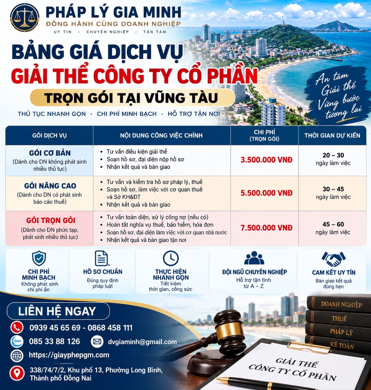 Bảng giá dịch vụ giải thể công ty cổ phần trọn gói tại Vũng Tàu Bảng giá dịch vụ giải thể công ty cổ phần trọn gói tại Vũng Tàu