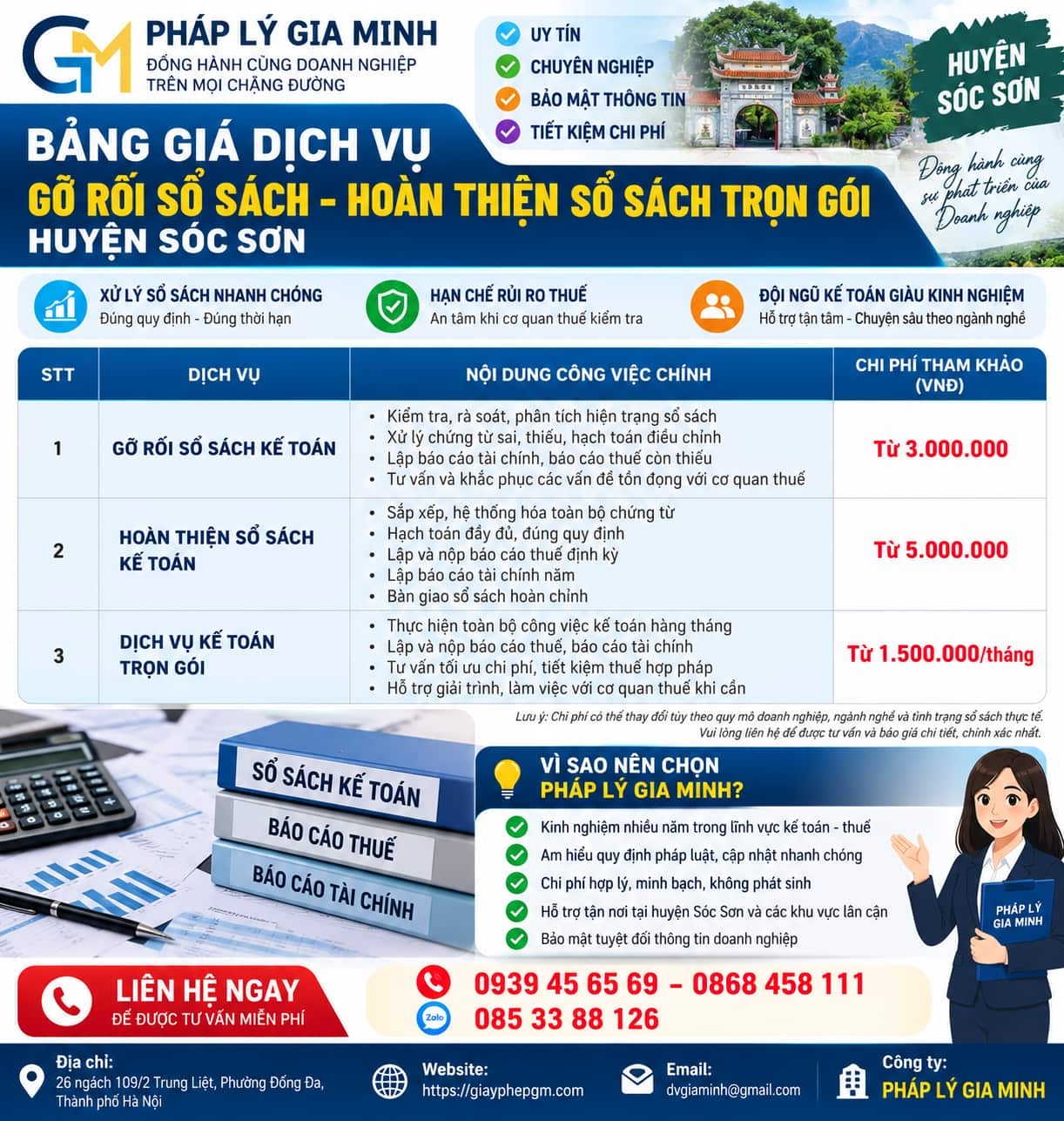 Bảng giá dịch vụ gỡ rối sổ sách hoàn thiện sổ sách trọn gói huyện Sóc Sơn